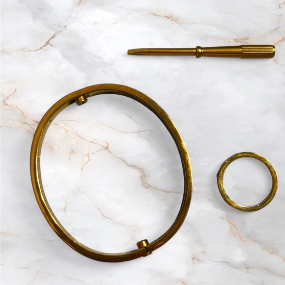 Gold-Tone Love Screw Motif Bangle Set with Matching Ring - Picture 8 of 8